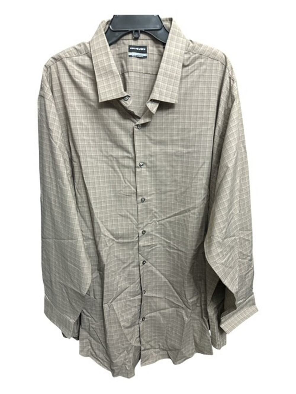 Van Heusen Shirt 20 34/35 Brown Check Plaid Comfort Performance Big Fit Stretch